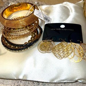 New York and Company 3 pairs of earrings and a set of bangles